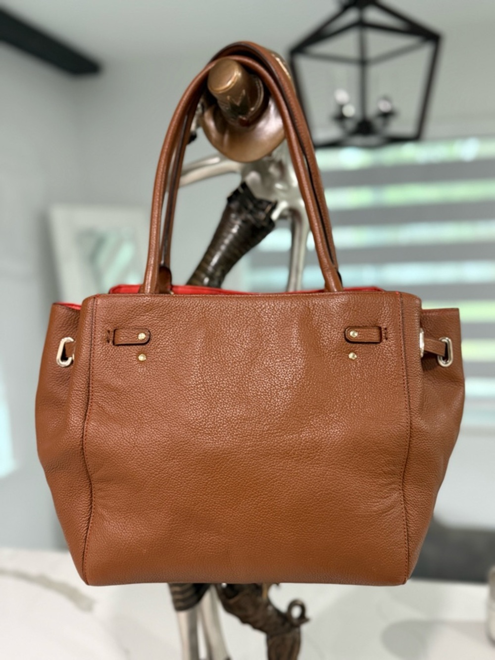 Coach Turnlock Tie Tote Saddle Brown Contrast Orange - GORGEOUS CONDITION! - Picture 3 of 15